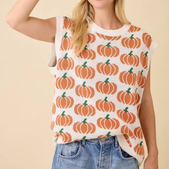 Women's Pumpkin Sleeveless Sweater Mainstrip Size Small - Picture 1 of 6